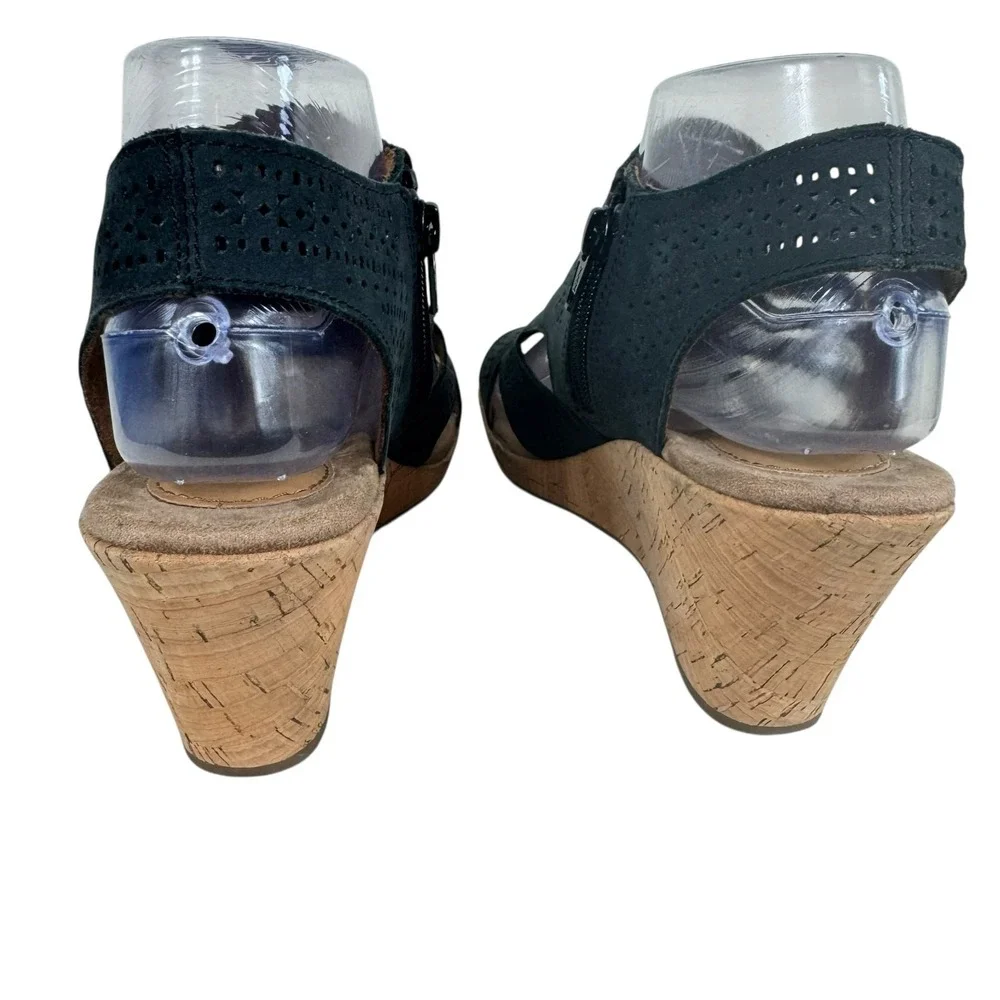 Rockport Cobb Hill Jana Leather‎ Gray Perforated Cork Wedge Sandals Women's Sz 8